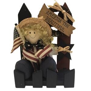 MTY International "America The Beautiful" Doll Fence Flag July 4th Decor VTG